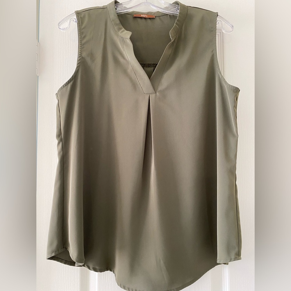 Sleeveless Olive Green V-Neck Blouse